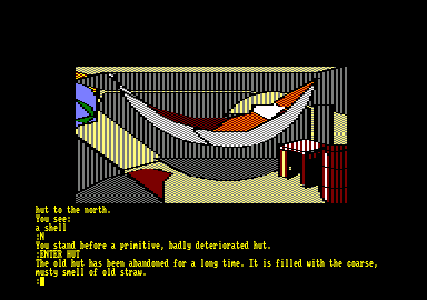Mindshadow (Amstrad CPC) screenshot: Inside the hut.