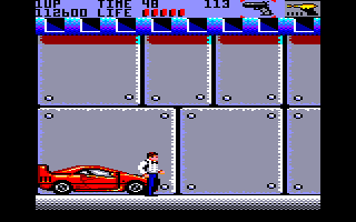 Sly Spy: Secret Agent (Amstrad CPC) screenshot: If he can't help but coming by a luxury car, then why can't even wear a jacket!?