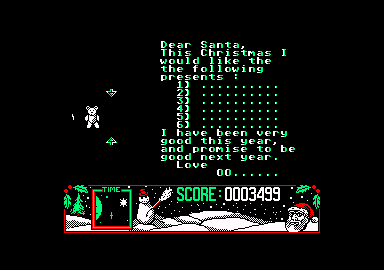 The Official Father Christmas (Amstrad CPC) screenshot: Fill out the Christmas list