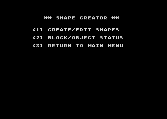 The Arcade Machine (Atari 8-bit) screenshot: The shape creator menu