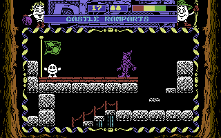 Dizzy: Prince of the Yolkfolk (Commodore 64) screenshot: The castle flag is flying.