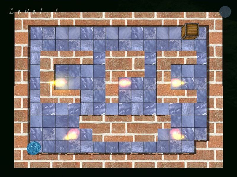 Fire (Windows) screenshot: On this level the ball and crate can only move along the blue path