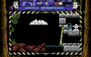 Dizzy: Prince of the Yolkfolk (Commodore 64) screenshot: Castle drawbridge.