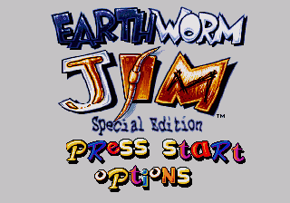 Earthworm Jim: Special Edition (SEGA CD) screenshot: Title screen with main menu