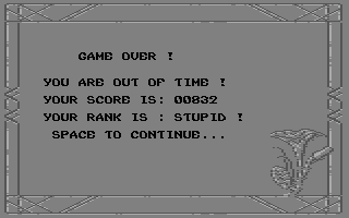 Sarakon (Commodore 64) screenshot: Game over