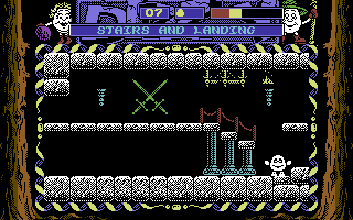 Dizzy: Prince of the Yolkfolk (Commodore 64) screenshot: Stairs and landing.