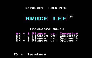 Bruce Lee (DOS) screenshot: Menu screen