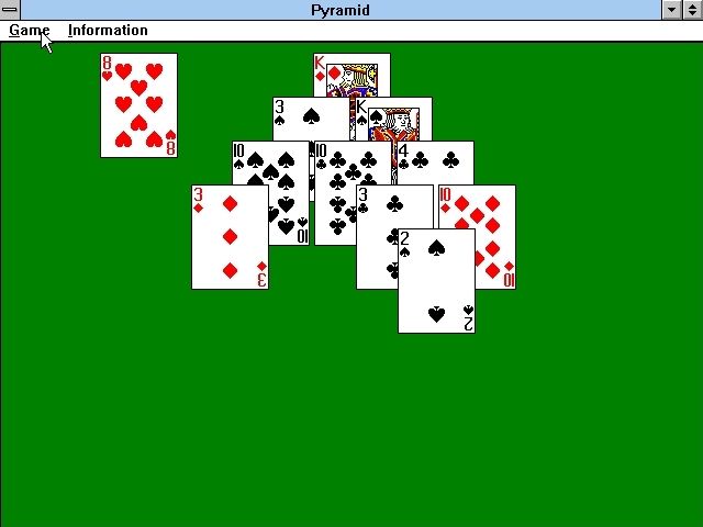 Solitaire King: Pyramid (Windows 3.x) screenshot: Game Over<br>Though it's not announced this game is dead as there are no further moves that can be made