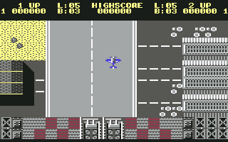 Sky Shark (Commodore 64) screenshot: Taking off from the hangar
