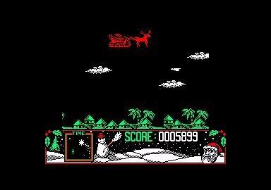 The Official Father Christmas (Amstrad CPC) screenshot: Delivering to Africa.