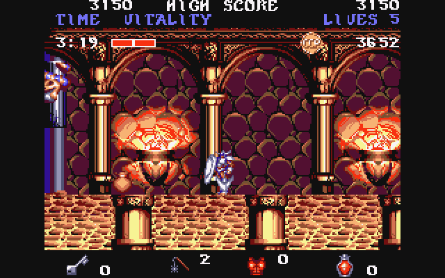 Black Tiger (Amiga) screenshot: Looks like one of those fancy corridors that are only found in castles