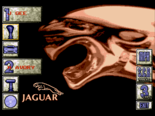 Jaguar XJ220 (SEGA CD) screenshot: Options screen. You can pick manual/automatic, mph/kph, etc.