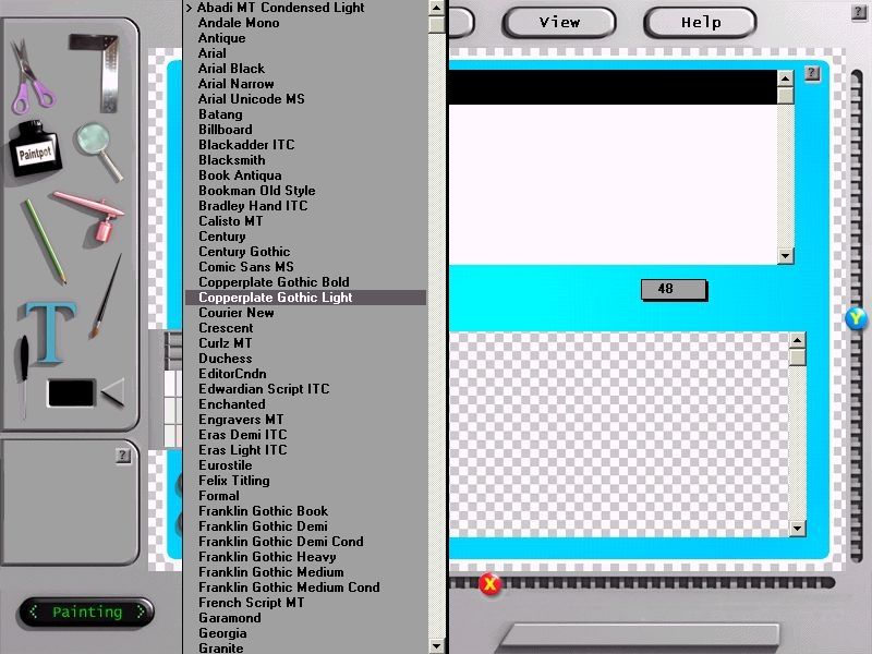 Art Attack Digital (Windows) screenshot: The program has access to all the Windows font types