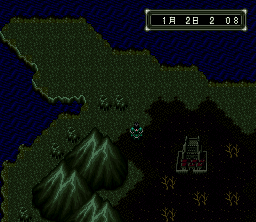 Dark Kingdom (SNES) screenshot: World map at night