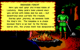 Defender of the Crown (DOS) screenshot: Meet Robin. (EGA)
