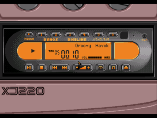 Jaguar XJ220 (SEGA CD) screenshot: Music is selected before a race in a CD player interface.