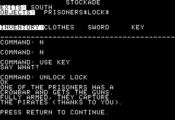 The Hangtown Trilogy (Apple II) screenshot: Pirate Island: I've Freed my Mates