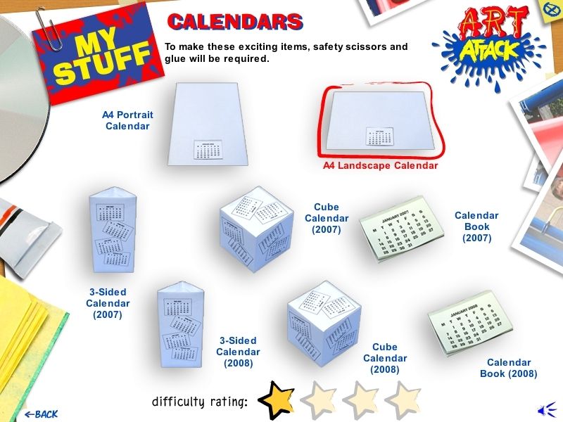 Art Attack: My Stuff (Windows) screenshot: My Stuff: Calendars<br>Out of date now