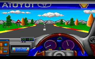 Toyota Celica GT Rally (DOS) screenshot: Driving through the countryside (VGA)