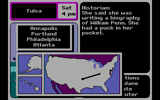 Where in the U.S.A. Is Carmen Sandiego? (DOS) screenshot: Traveling across the good old US of A! (CGA with RGB monitor)