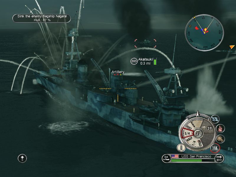Battlestations: Pacific (Macintosh) screenshot: USS San Francisco heavy cruiser slugging it out
