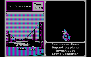 Where in the U.S.A. Is Carmen Sandiego? (DOS) screenshot: Tried to make an arrest without a warrant and now the police man is upset! (CGA with RGB monitor)
