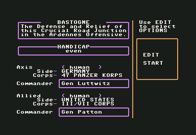 Battlefront (Commodore 64) screenshot: Scenario game options
