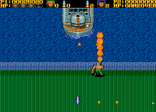 War Zone (Amiga) screenshot: Mission 7 Boss - Fighting with the gunboat this time