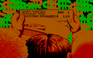 The Three Stooges (DOS) screenshot: A paycheck (CGA)
