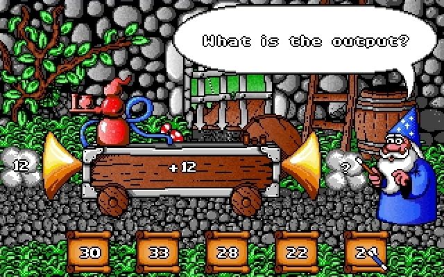 Fun School: Maths (DOS) screenshot: The Magic Machine: mental arithmetic with double digit numbers