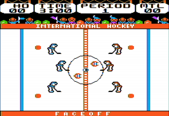 International Hockey (Apple II) screenshot: Face Off in Montreal