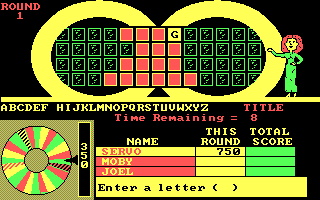 Wheel of Fortune: Golden Edition (DOS) screenshot: The game; so far I have found a "G"