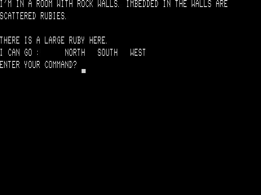Journey to the Center of the Earth Adventure (TRS-80) screenshot: A Room Full of Large Rubies