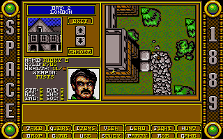 Space 1889 (DOS) screenshot: Outside the museum in London.