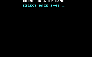 Chomps (DOS) screenshot: Starting the game; which maze? (CGA 40-column text mode)