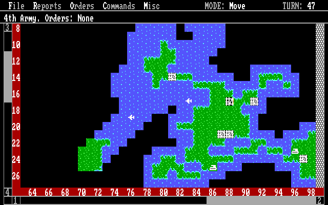 Empire: Wargame of the Century (DOS) screenshot: Playing on a random map