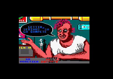 Skate or Die (Amstrad CPC) screenshot: Sign in and compete.