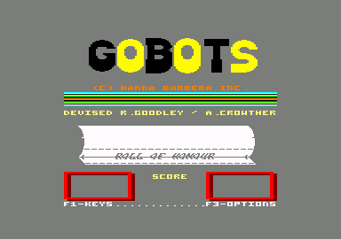 Challenge of the Gobots (Amstrad CPC) screenshot: Title screen and main menu