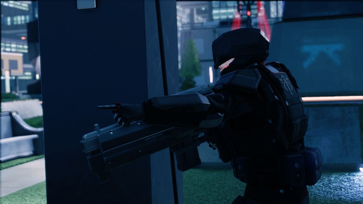 XCOM 2 (Xbox One) screenshot: Aliens masking as police are engaging us in firefight