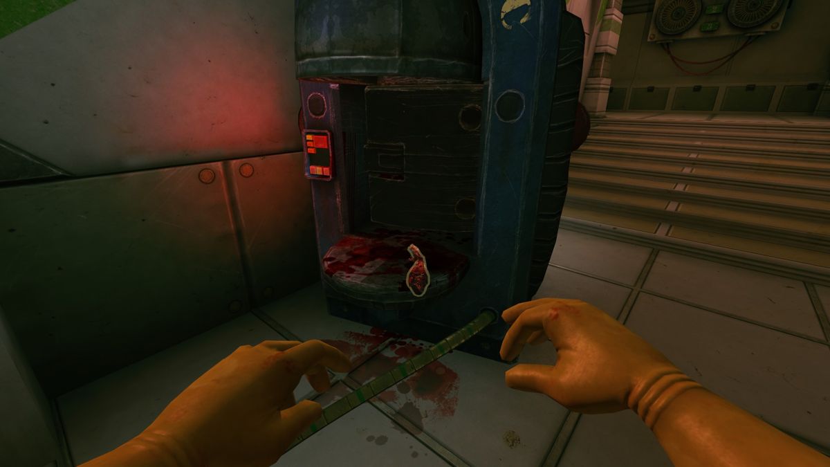 Viscera Cleanup Detail (Windows) screenshot: Occasionally, instead of dispensing technically clean water, the bucket dispenser will dispense limbs. The company requests that you do not investigate this and that you mind your own damn business.