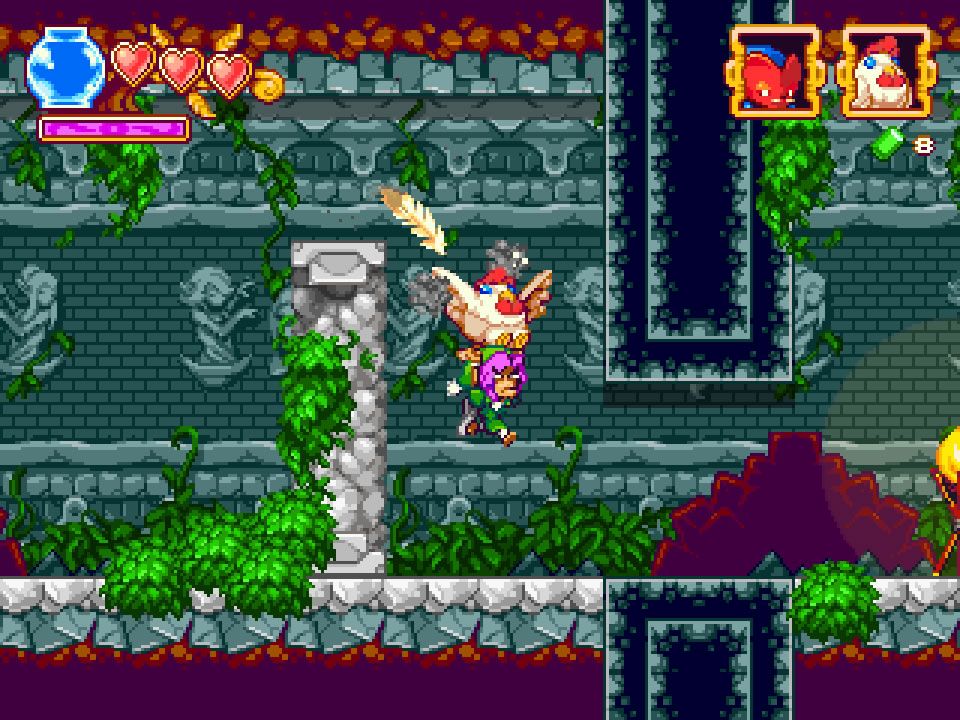 The Legend of Princess (Windows) screenshot: Instead of a regular double jump, you can use a chicken to fly around.