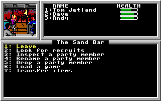 Mars Saga (DOS) screenshot: Recruiting members in The Sand Bar