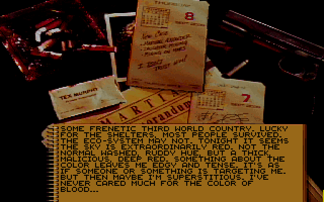 Martian Memorandum (DOS) screenshot: Looking over notes