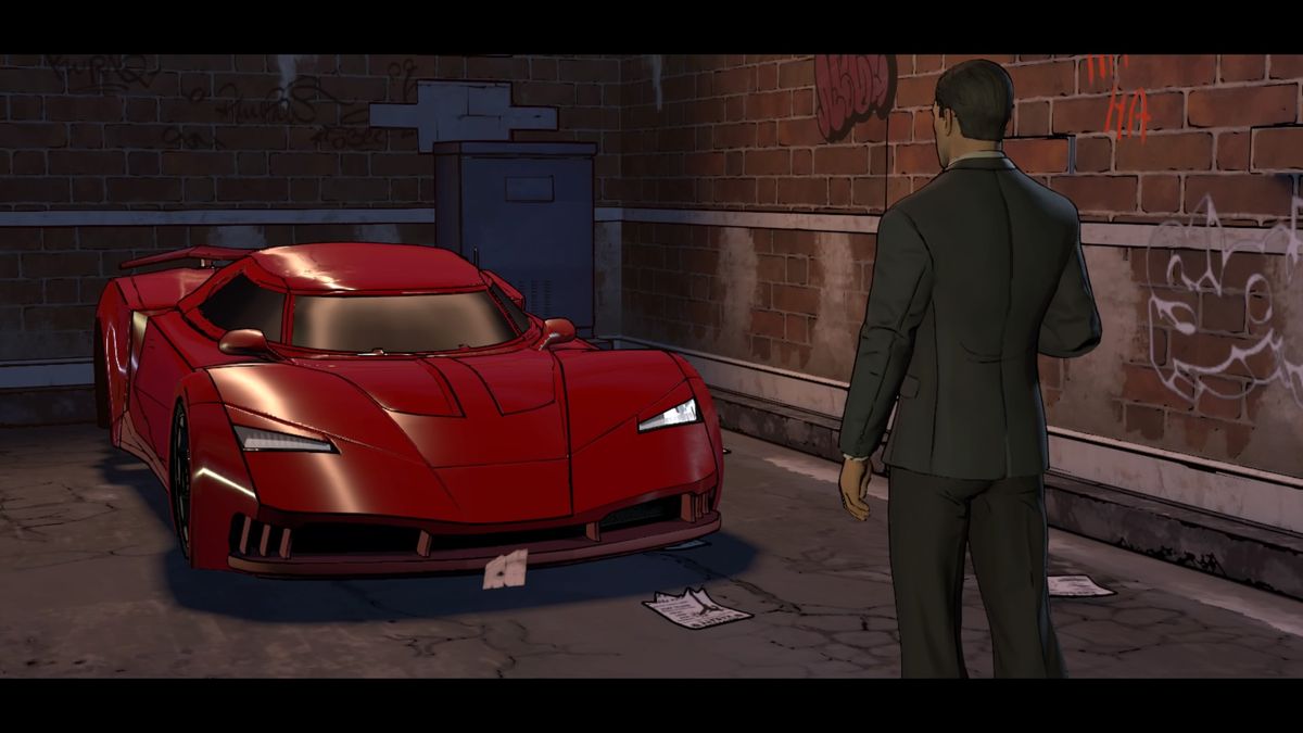 Batman: The Telltale Series - Episode 1: Realm of Shadows (PlayStation 4) screenshot: Ferrari by day, Batmobile by night