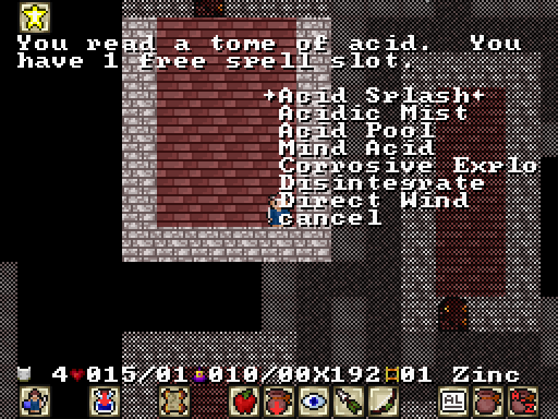 POWDER (Linux) screenshot: Acquiring the knowledge of spell books