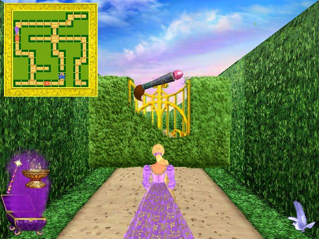 Barbie as Rapunzel: A Creative Adventure (Windows) screenshot: Use your box of magic tools to overcome obstacles in the maze.