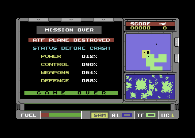 ATF: Advanced Tactical Fighter (Commodore 64) screenshot: I lost all my planes. Game over.