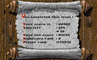 Sarakon (DOS) screenshot: Level complete!