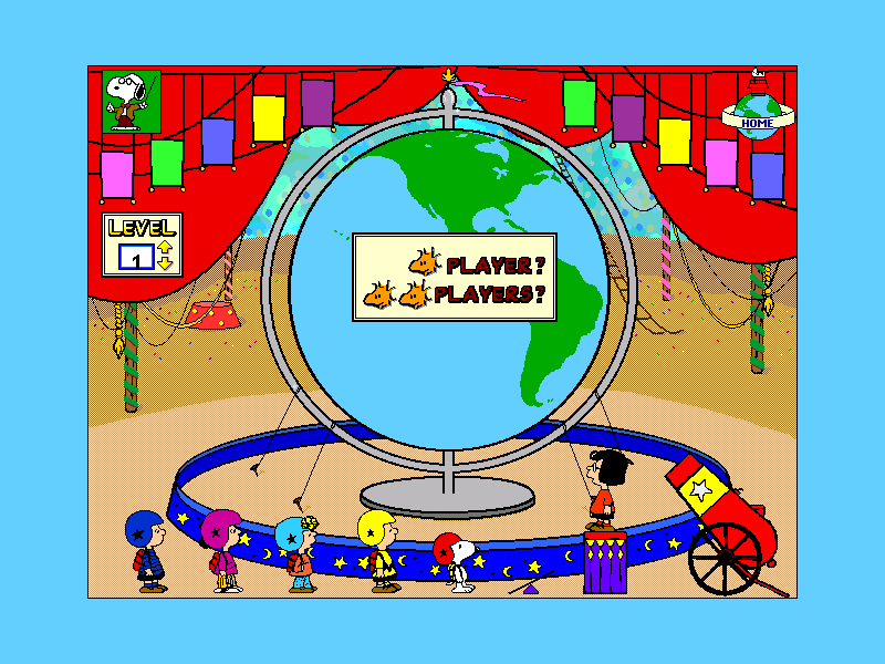 Yearn2Learn: Master Snoopy's World Geography (Windows 16-bit) screenshot: The Great Country Shoot game starts here