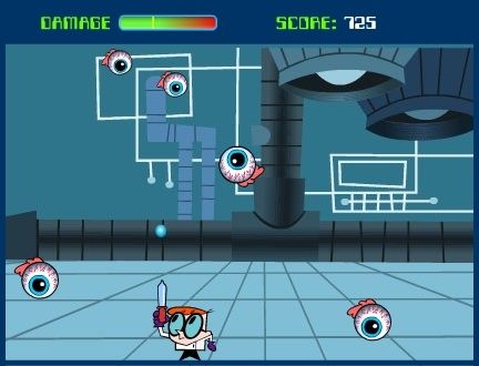Toon Tastic (Windows) screenshot: Dexter's Laboratory: Red Eye Fight<br>Dexter moves left/right with the arrow keys and shoots upwards with the SPACEBAR.